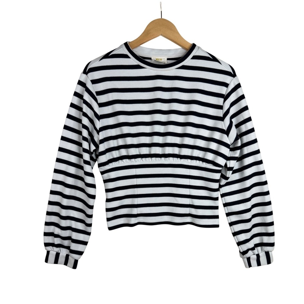 Maeve by Anthropologie Womens Top Sz Small Black White Striped Long Sleeve